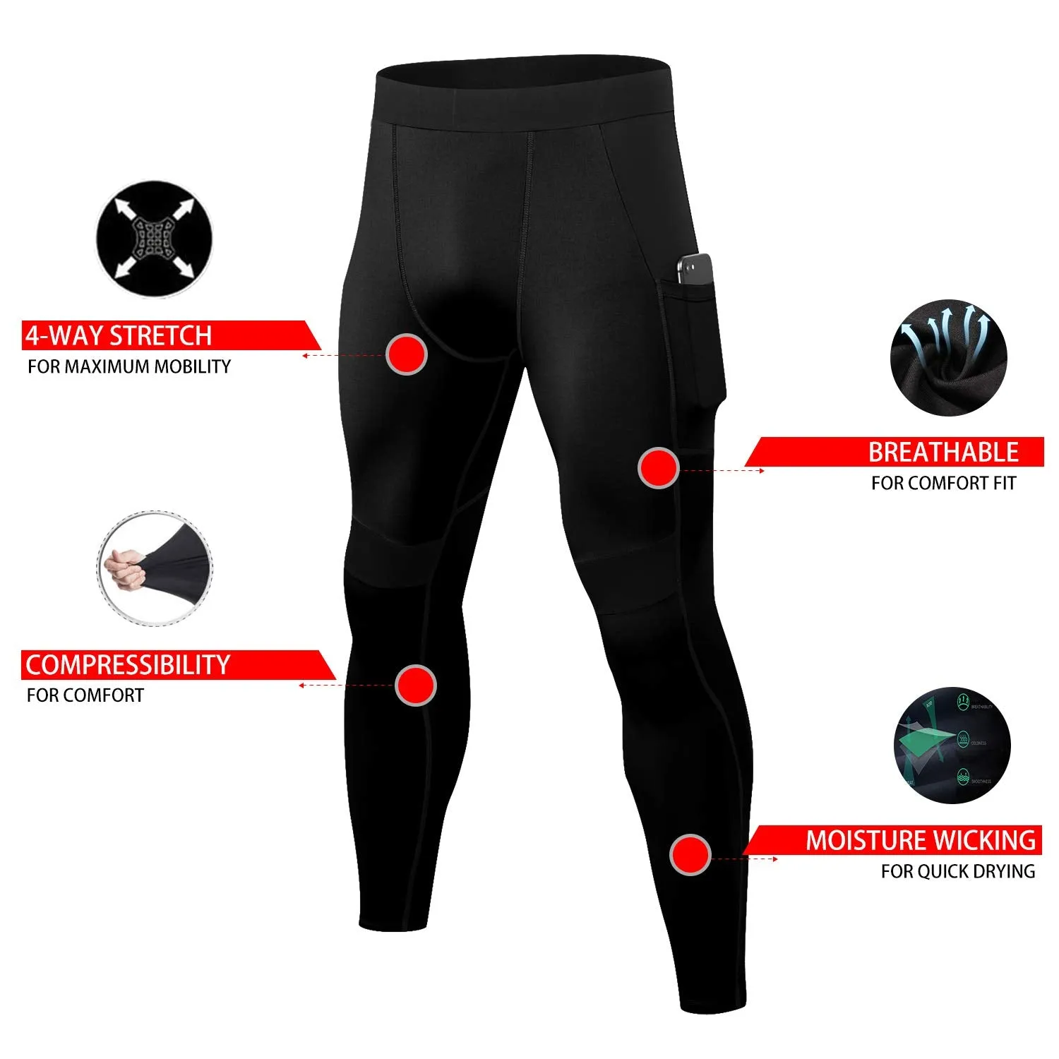 2 Pack Men's Compression Pants Workout Athletic Gym Leggings
