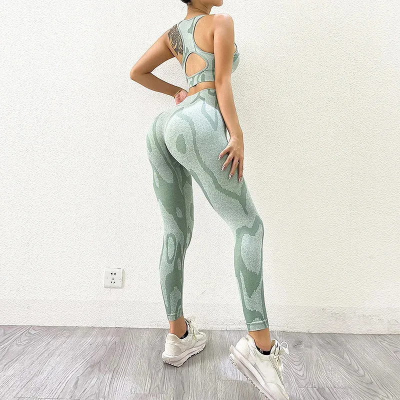 2-Piece Seamless Workout Sport Outfits for Women - Athletic Clothes Gym Long Sleeve Crop Top, High Waist Leggings