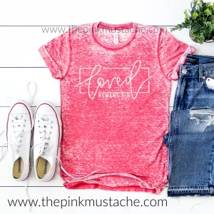 Acid  Washed Red - Loved - Romans 5:8 Tee - Perfect Valentines Day Gift / Gifts for Her