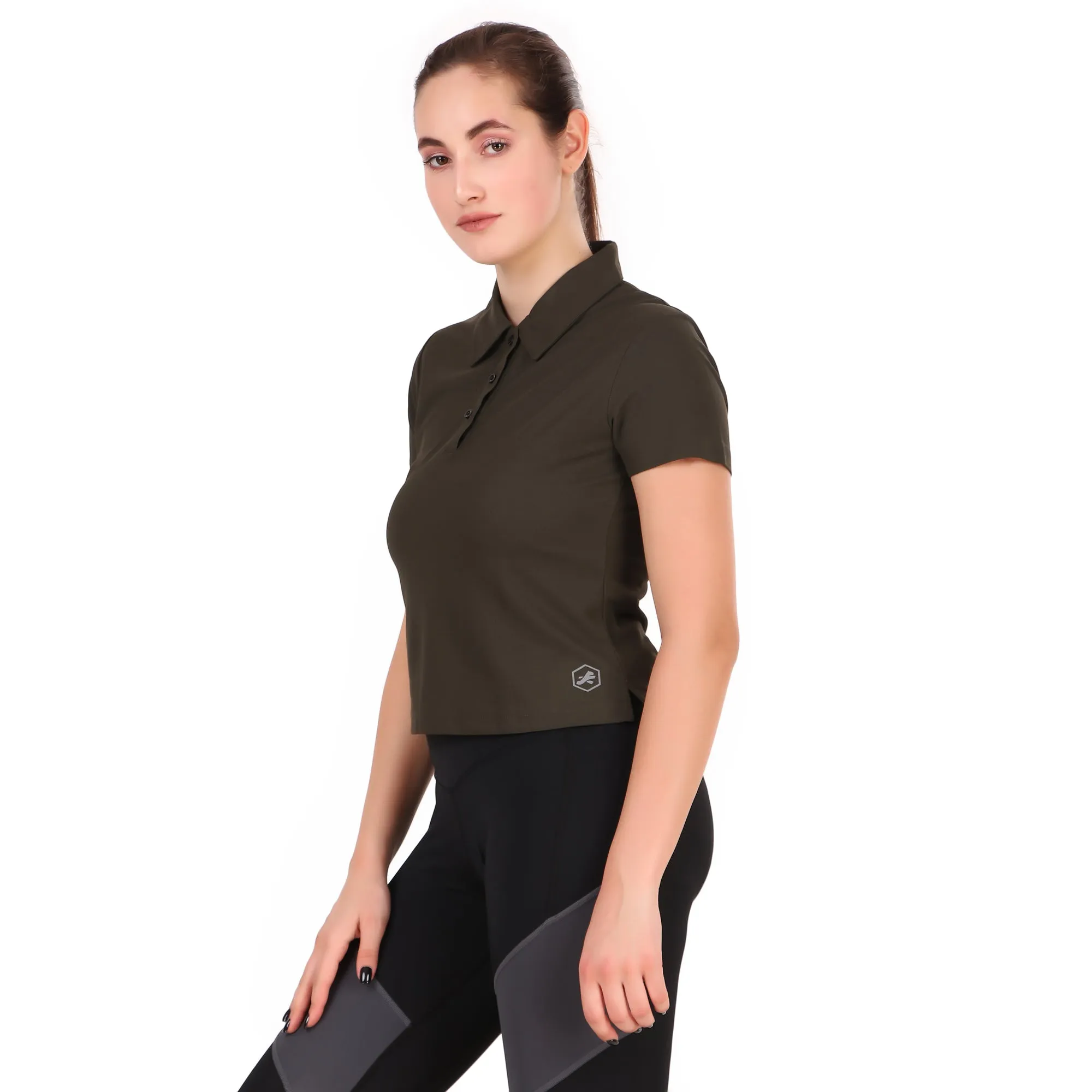 Activewear Polo Crop Top For Women (Olive)
