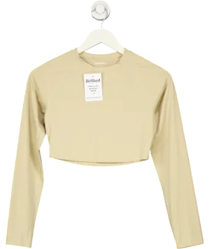 Adanola Beige Long Sleeve Gym Crop Top UK M