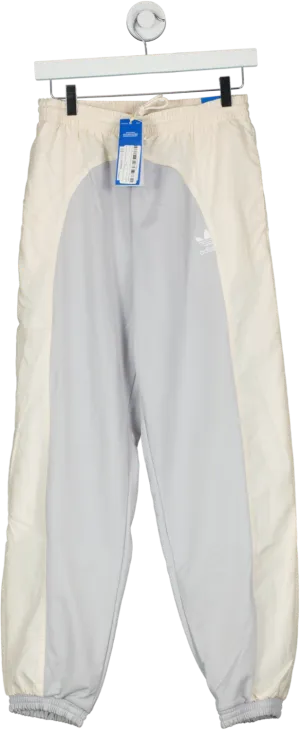 adidas Grey / Ivory Embroidered Trefoil Tracksuit Bottoms Bnwt UK 10
