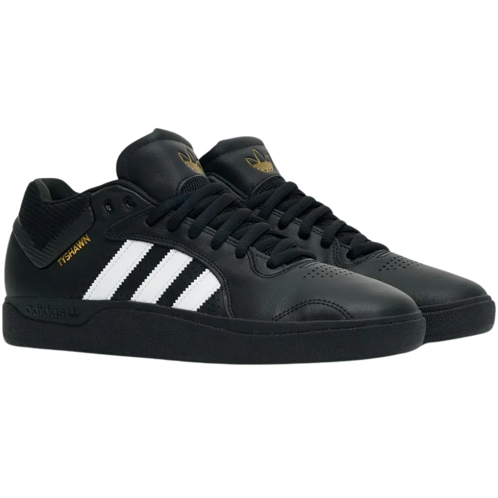Adidas Tyshawn Leather Skate Shoes | Core Black, Footwear White & Gold Metallic