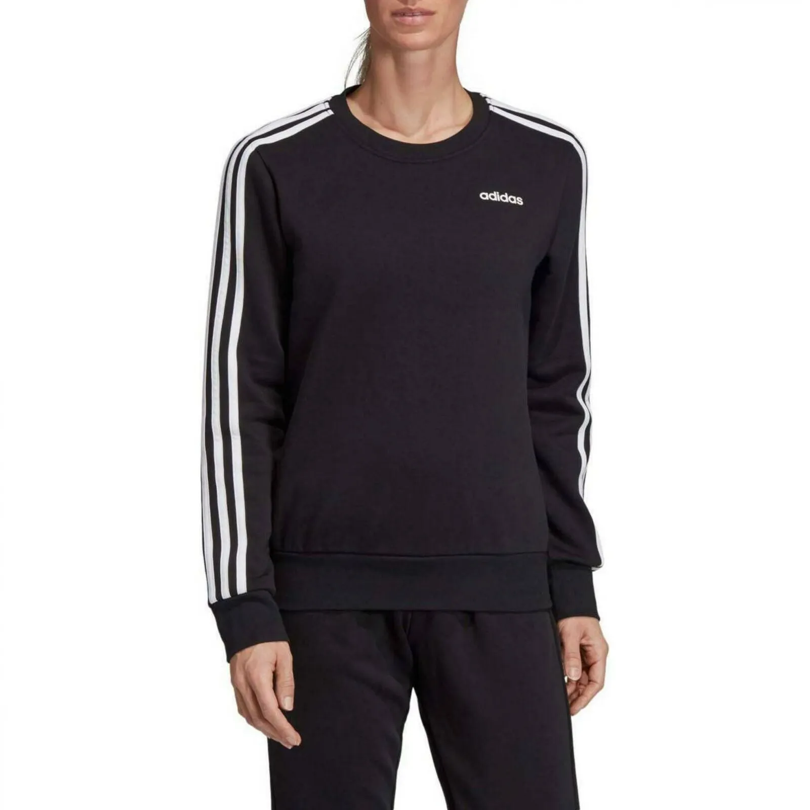 Adidas Women's 3 Stripe Crewneck Fitness Training Pullover Sweatshirt