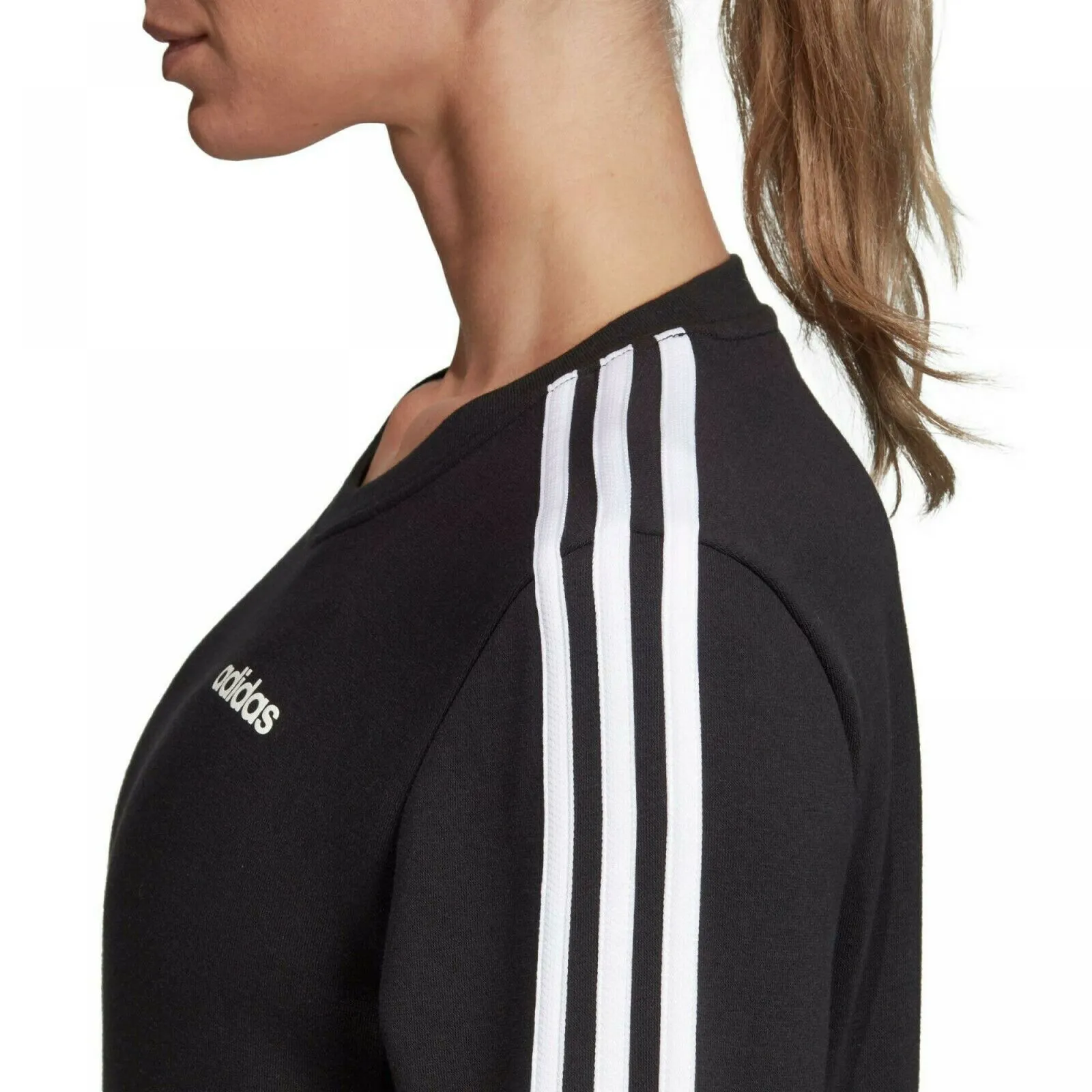 Adidas Women's 3 Stripe Crewneck Fitness Training Pullover Sweatshirt