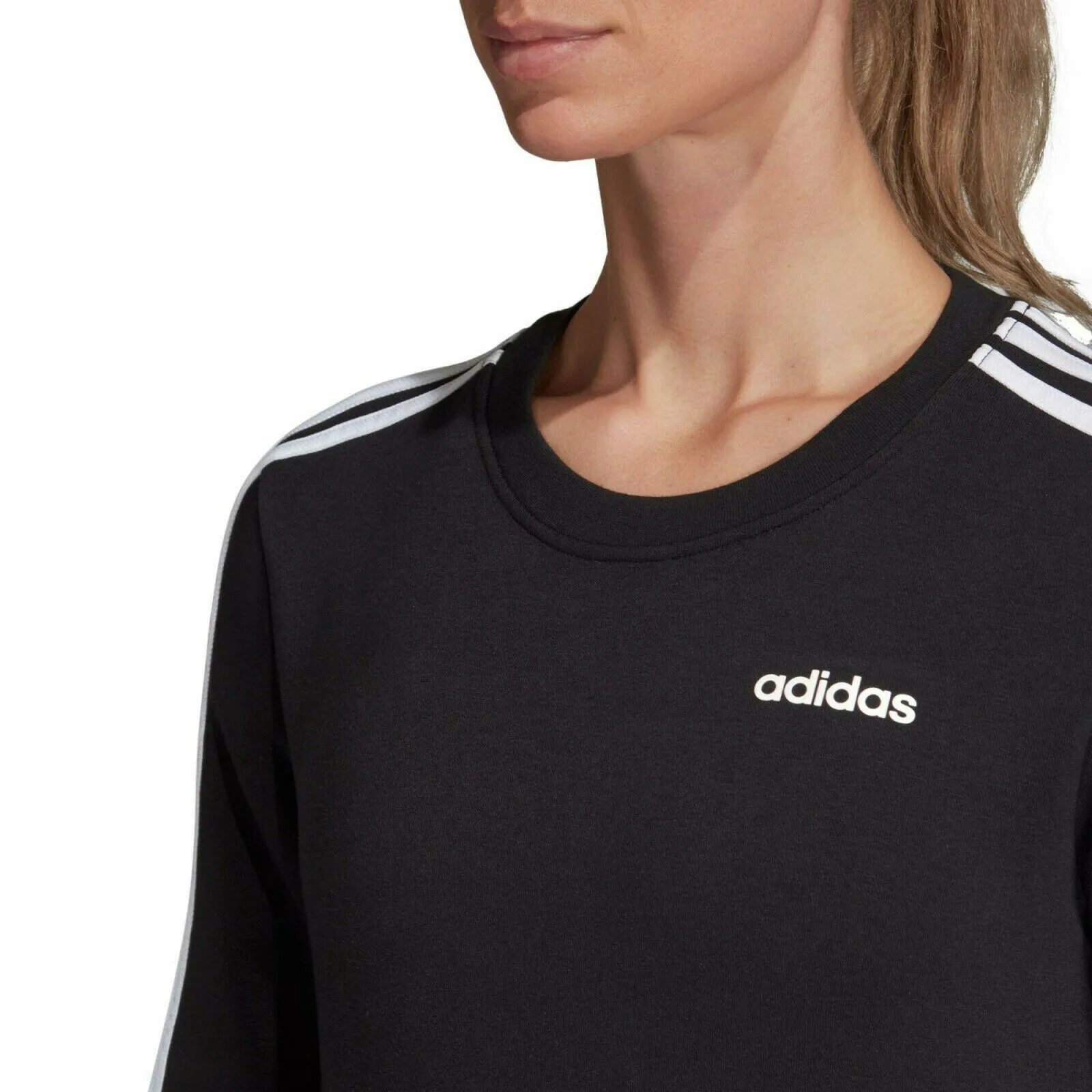Adidas Women's 3 Stripe Crewneck Fitness Training Pullover Sweatshirt