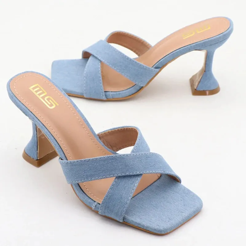 ADVBRIDGE  -  Luxury Designer Open Toe Women Sandal Blue Denim Square Toe Cross Tied Outdoor Shoes Fashion Comfortable Plus Size Women Shoes