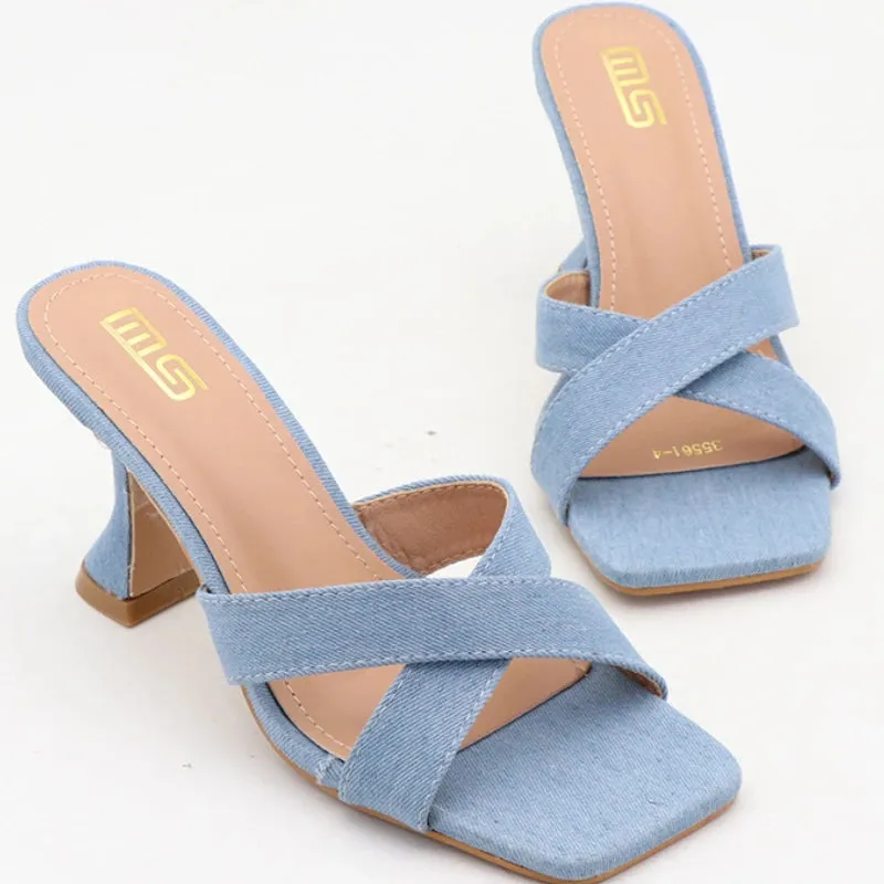 ADVBRIDGE  -  Luxury Designer Open Toe Women Sandal Blue Denim Square Toe Cross Tied Outdoor Shoes Fashion Comfortable Plus Size Women Shoes