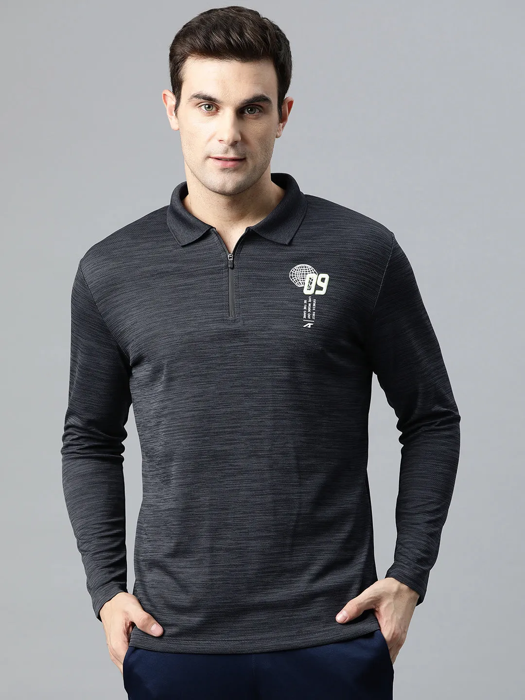 Alcis Men Graphic Printed Polo Collar Dry Tech Slim Fit T-shirt