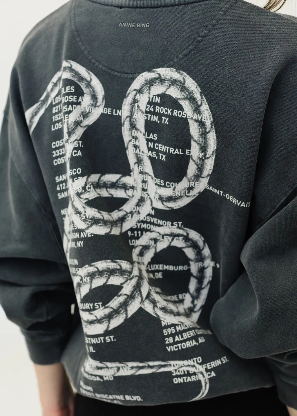 Anine Bing Jaci Twisted Snake Sweatshirt in Washed Black