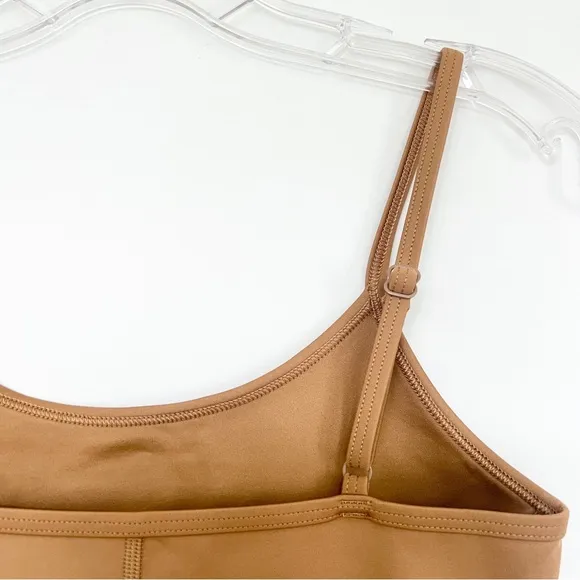Aritzia TnAction caramel tan adjustable strap 7 inch scoop neck romper