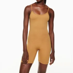 Aritzia TnAction caramel tan adjustable strap 7 inch scoop neck romper