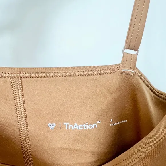 Aritzia TnAction caramel tan adjustable strap 7 inch scoop neck romper