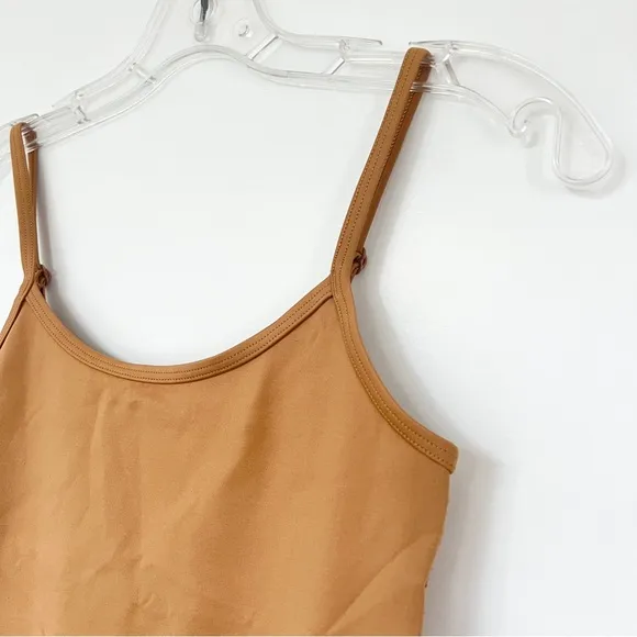 Aritzia TnAction caramel tan adjustable strap 7 inch scoop neck romper