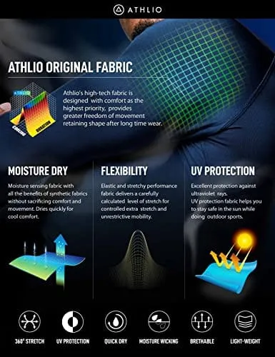 ATHLIO Men's UPF 50  Long Sleeve Compression Shirts, Water Sports Rash Guard Base Layer, Athletic Workout Shirt, 3pack Black/Navy/Hunter Green