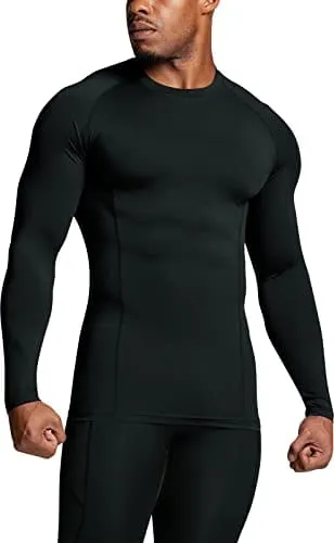 ATHLIO Men's UPF 50  Long Sleeve Compression Shirts, Water Sports Rash Guard Base Layer, Athletic Workout Shirt, 3pack Black/Navy/Hunter Green