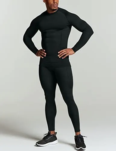 ATHLIO Men's UPF 50  Long Sleeve Compression Shirts, Water Sports Rash Guard Base Layer, Athletic Workout Shirt, 3pack Black/Navy/Hunter Green