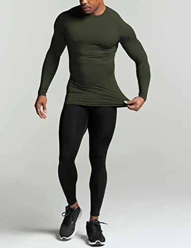 ATHLIO Men's UPF 50  Long Sleeve Compression Shirts, Water Sports Rash Guard Base Layer, Athletic Workout Shirt, 3pack Black/Navy/Hunter Green