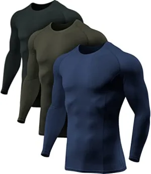 ATHLIO Men's UPF 50  Long Sleeve Compression Shirts, Water Sports Rash Guard Base Layer, Athletic Workout Shirt, 3pack Black/Navy/Hunter Green