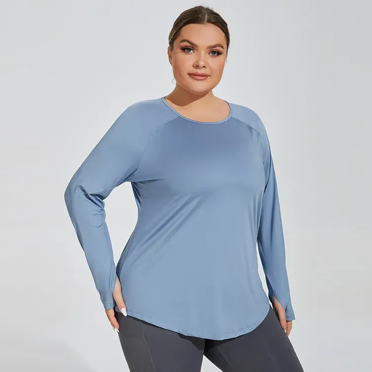 Avery Plus Size Long Sleeve Laser Cut Stretch Knit T-Shirt
