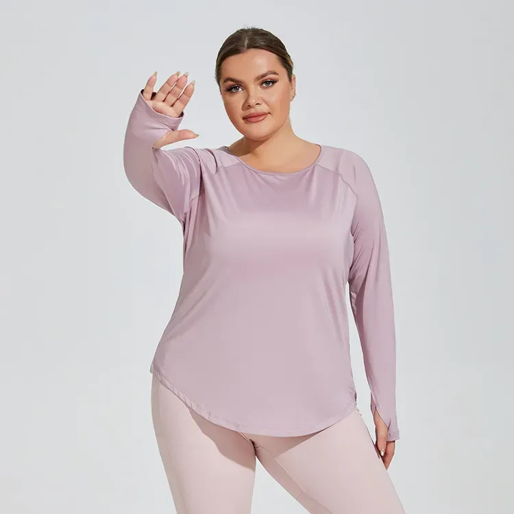 Avery Plus Size Long Sleeve Laser Cut Stretch Knit T-Shirt