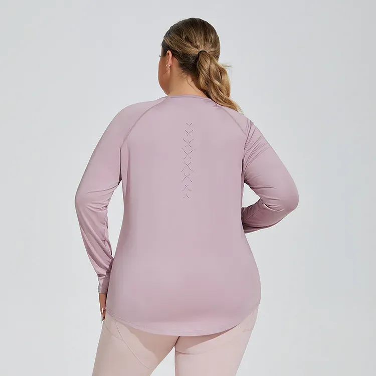 Avery Plus Size Long Sleeve Laser Cut Stretch Knit T-Shirt
