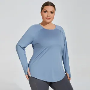 Avery Plus Size Long Sleeve Laser Cut Stretch Knit T-Shirt