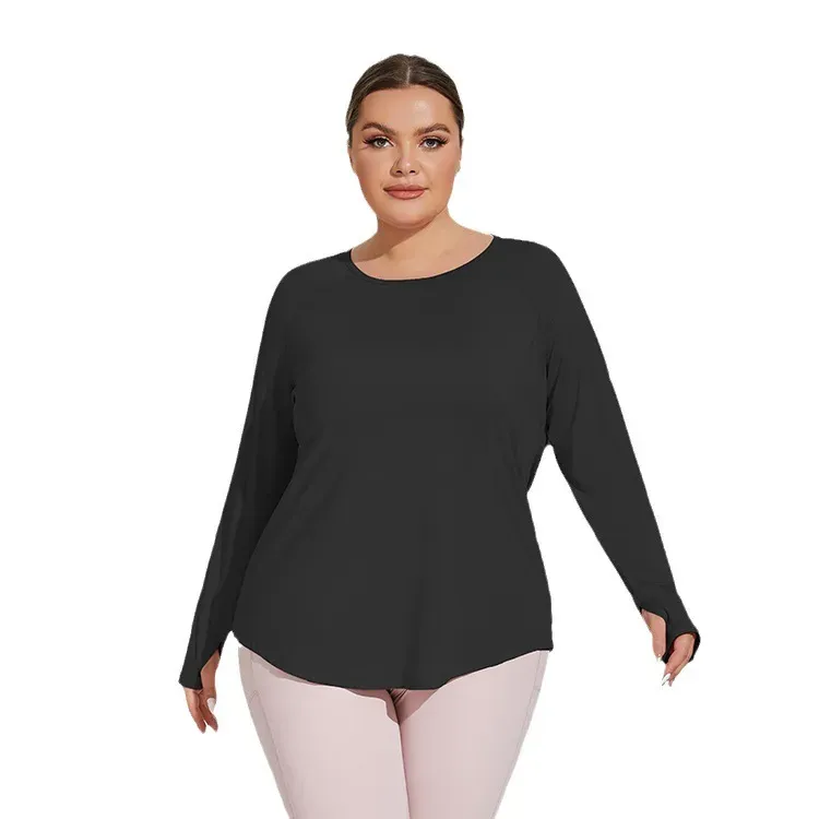Avery Plus Size Long Sleeve Laser Cut Stretch Knit T-Shirt