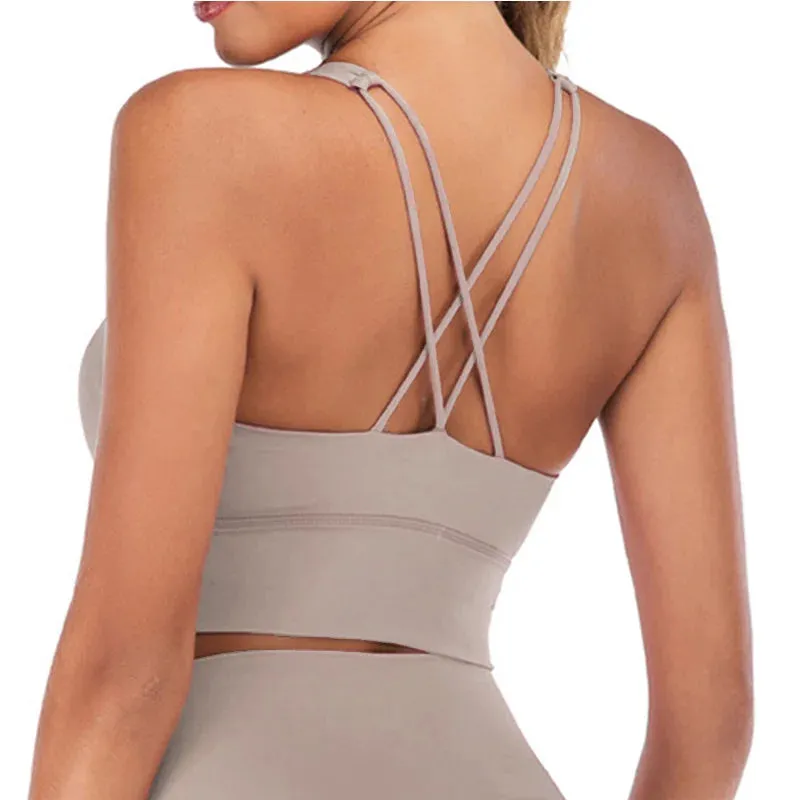 Back Criss Sports Bras with Removable Pads - Quick Dry Fitness Bras, Yoga Crop Tops Women, Solid Workout Yoga Bra