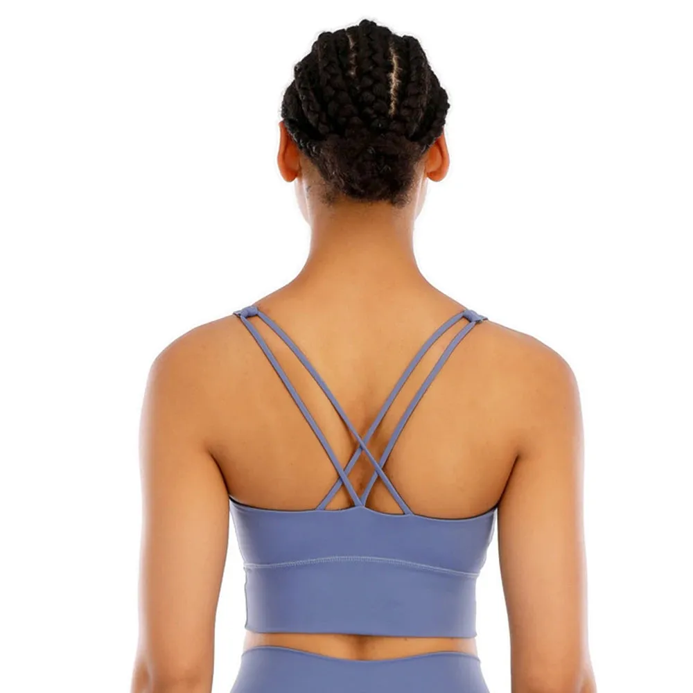 Back Criss Sports Bras with Removable Pads - Quick Dry Fitness Bras, Yoga Crop Tops Women, Solid Workout Yoga Bra