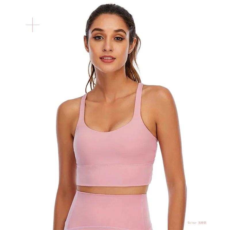 Back Criss Sports Bras with Removable Pads - Quick Dry Fitness Bras, Yoga Crop Tops Women, Solid Workout Yoga Bra
