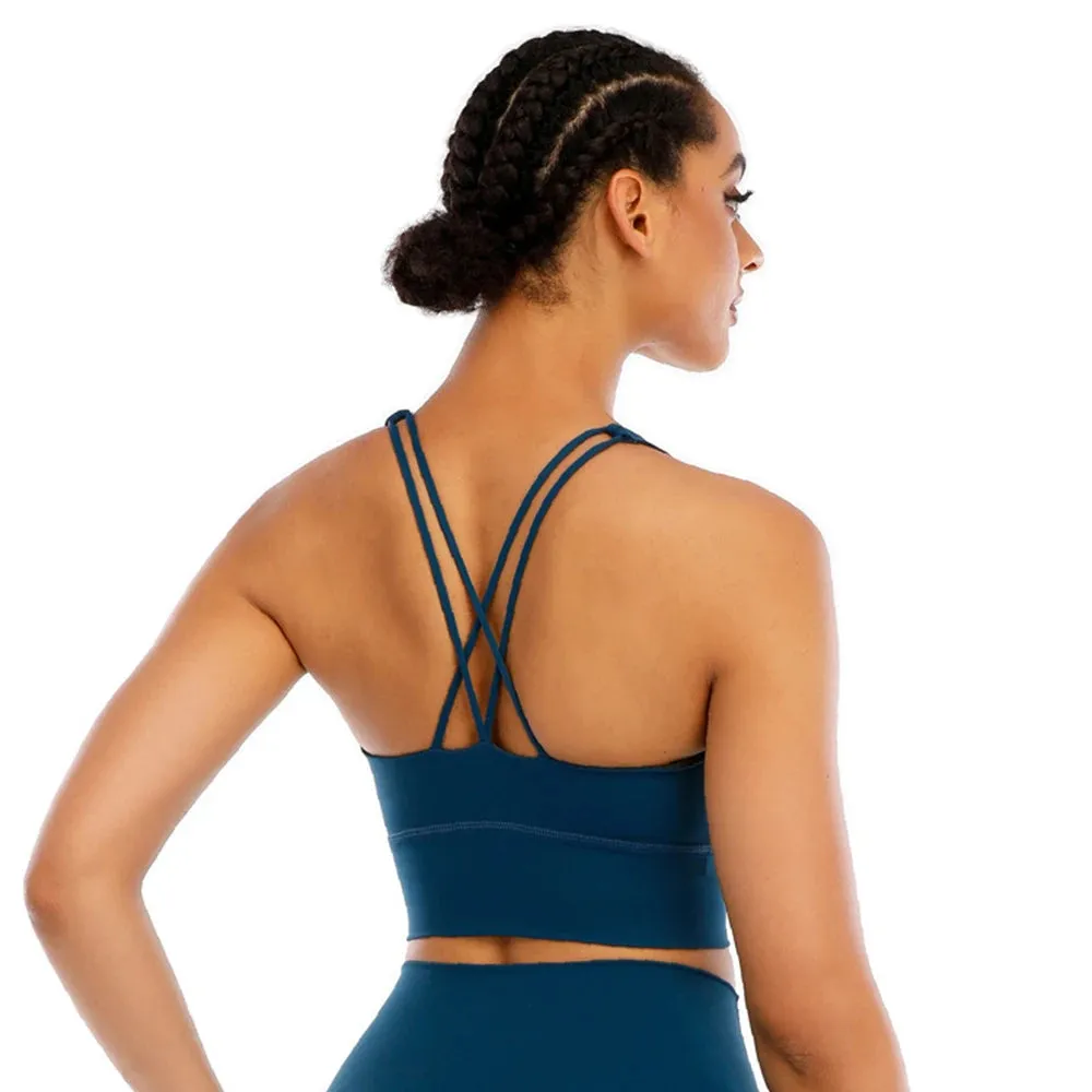 Back Criss Sports Bras with Removable Pads - Quick Dry Fitness Bras, Yoga Crop Tops Women, Solid Workout Yoga Bra