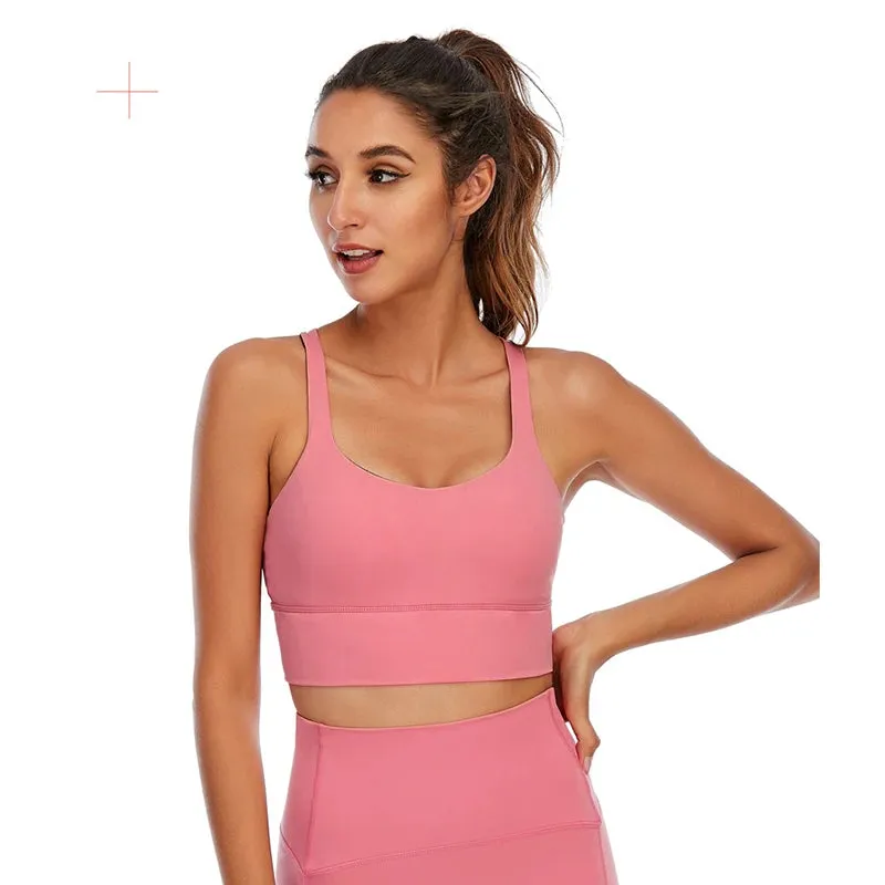 Back Criss Sports Bras with Removable Pads - Quick Dry Fitness Bras, Yoga Crop Tops Women, Solid Workout Yoga Bra