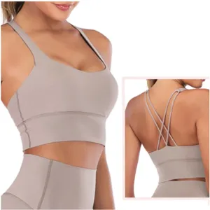 Back Criss Sports Bras with Removable Pads - Quick Dry Fitness Bras, Yoga Crop Tops Women, Solid Workout Yoga Bra