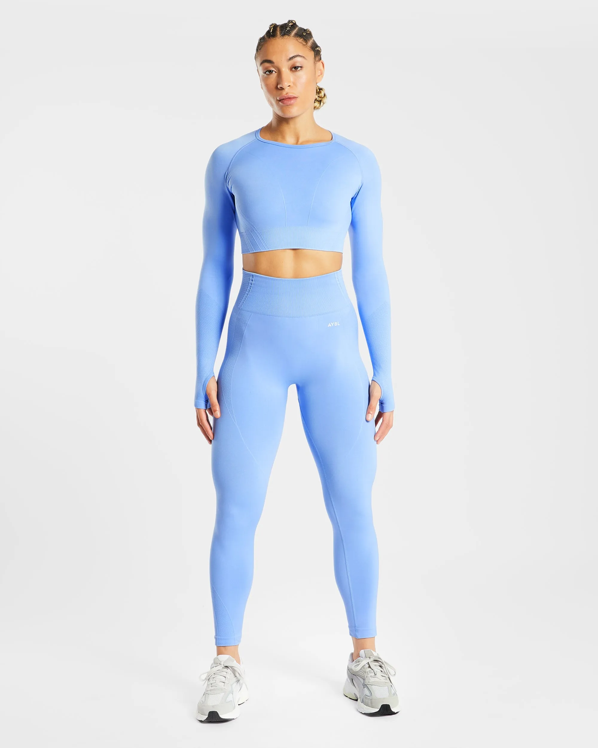 Balance V2 Seamless Long Sleeve Crop Top - Chambray Blue