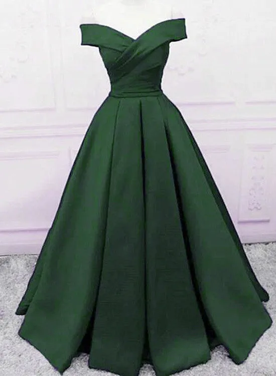Beautiful Dark Green Satin Long Party Dress, Sweetheart Lace-up Prom Dress