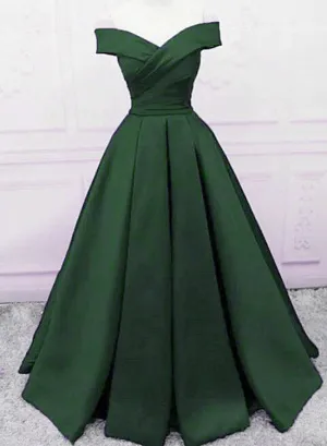 Beautiful Dark Green Satin Long Party Dress, Sweetheart Lace-up Prom Dress