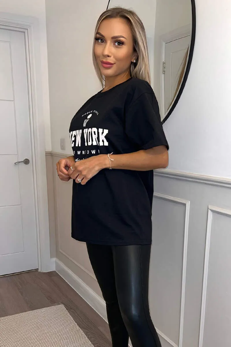 Black New York Slogan Oversized T-Shirt