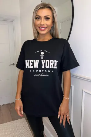 Black New York Slogan Oversized T-Shirt