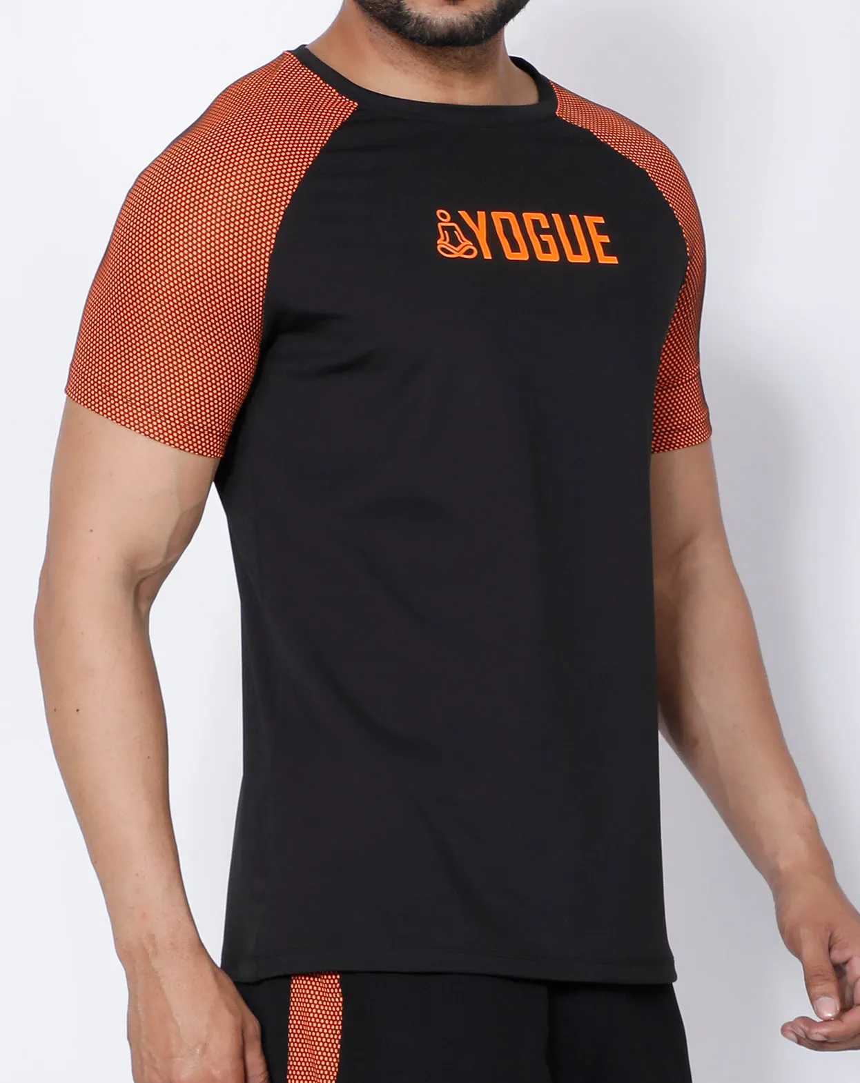Black Orange Mesh Raglan T-Shirt