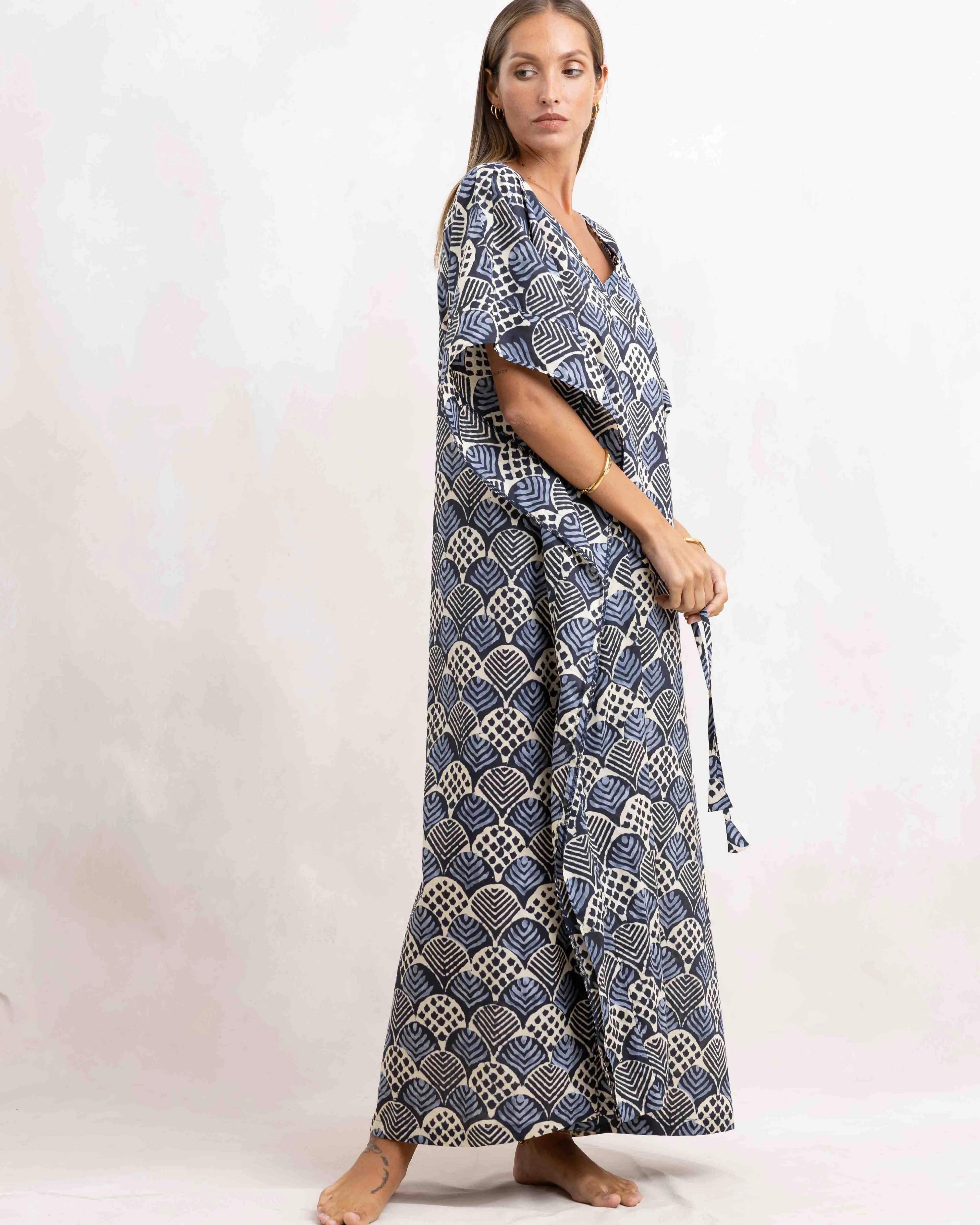 BLUE LADIES COTTON BASIC KAFTAN
