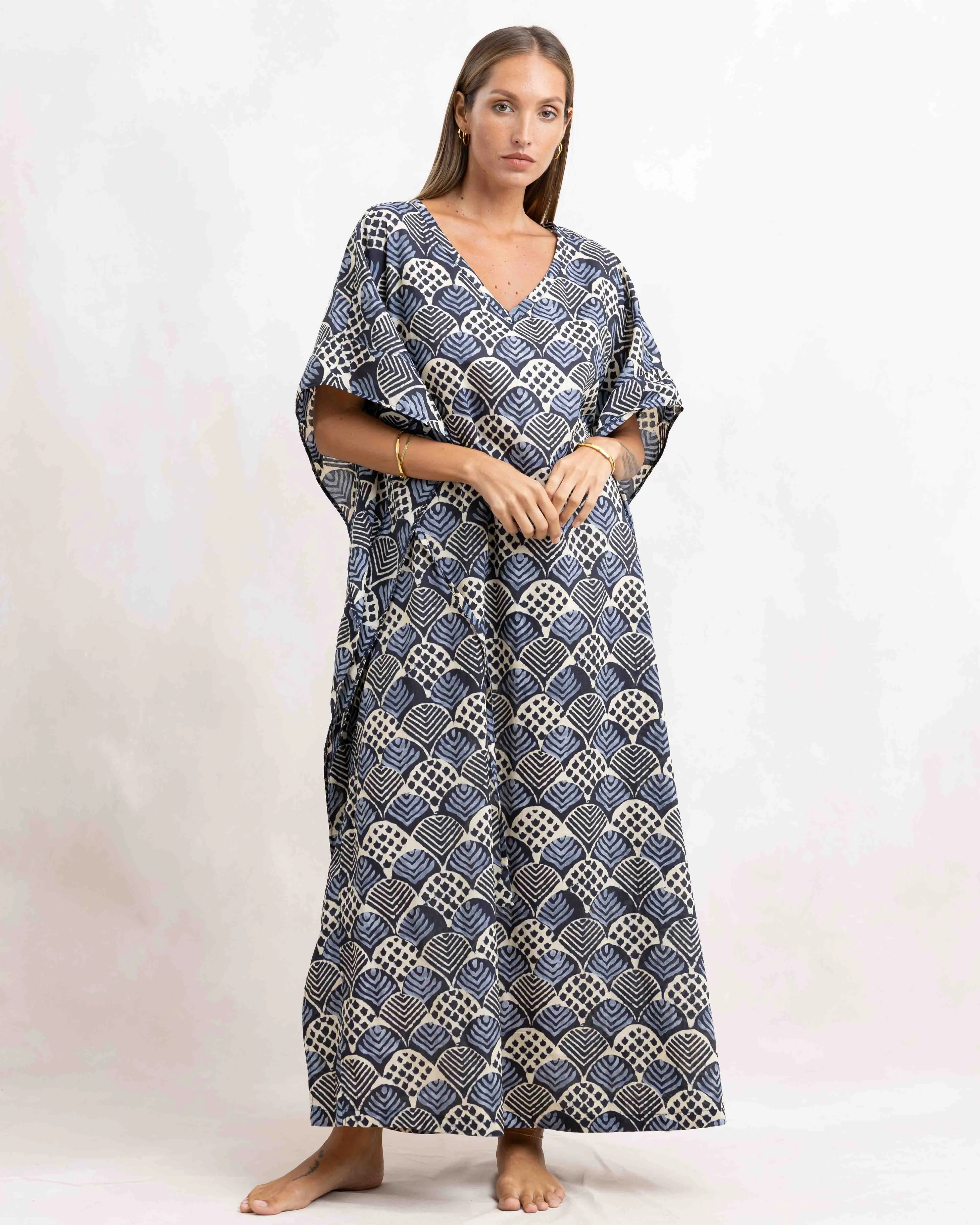 BLUE LADIES COTTON BASIC KAFTAN