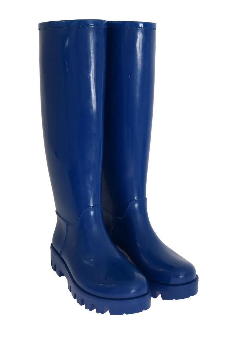 Blue Rubber Knee Rain Boots