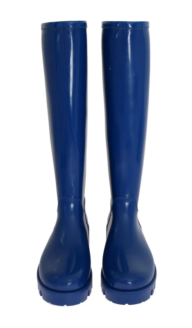 Blue Rubber Knee Rain Boots