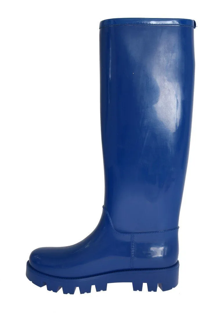 Blue Rubber Knee Rain Boots