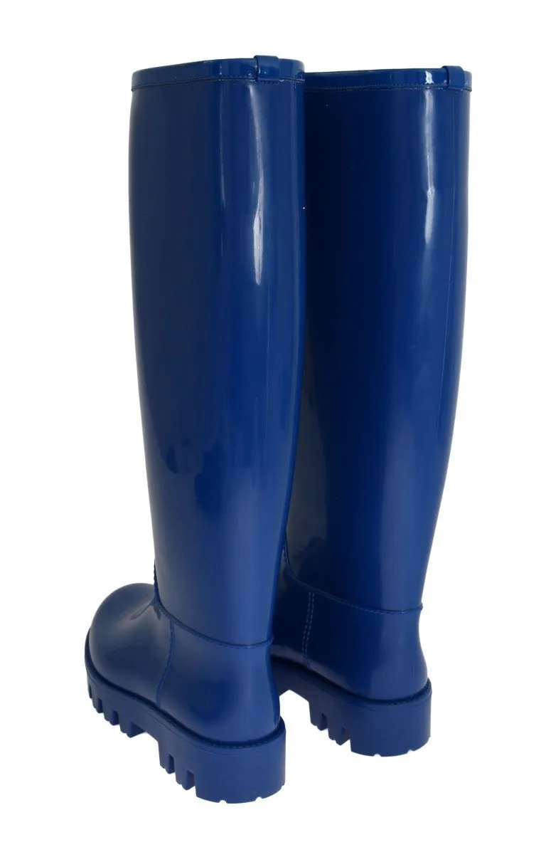 Blue Rubber Knee Rain Boots
