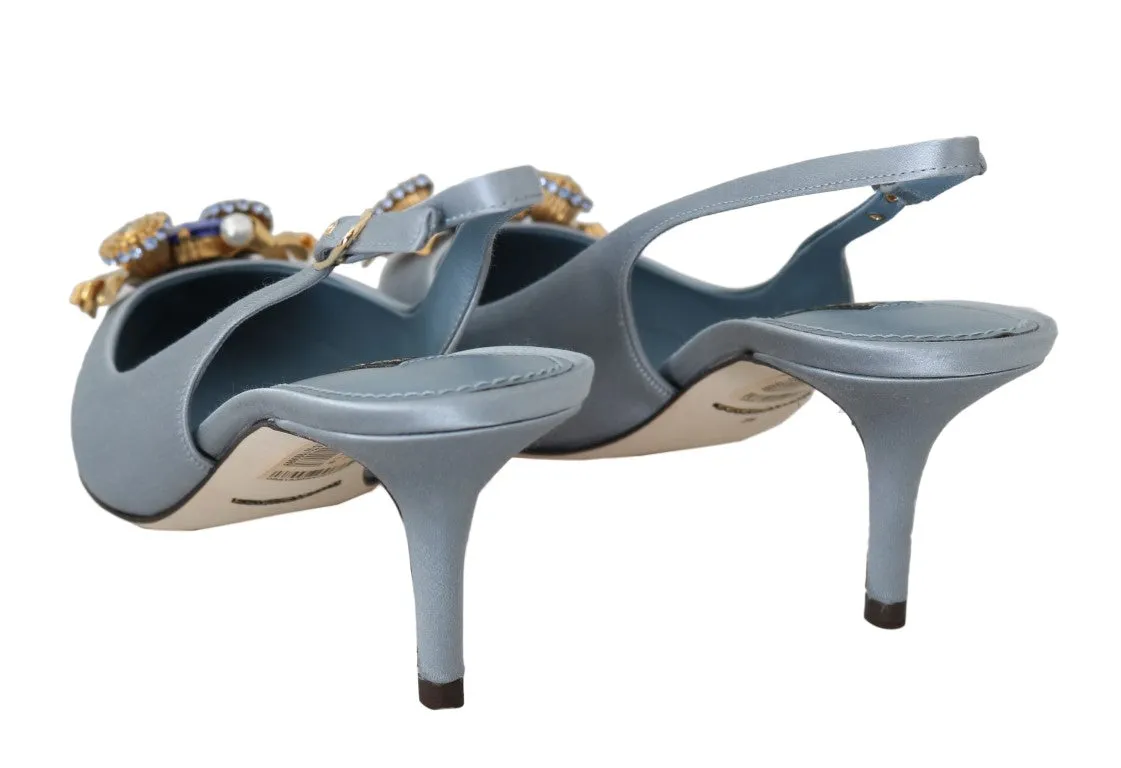 Blue Silk Bellucci Crystal Slingbacks Shoes