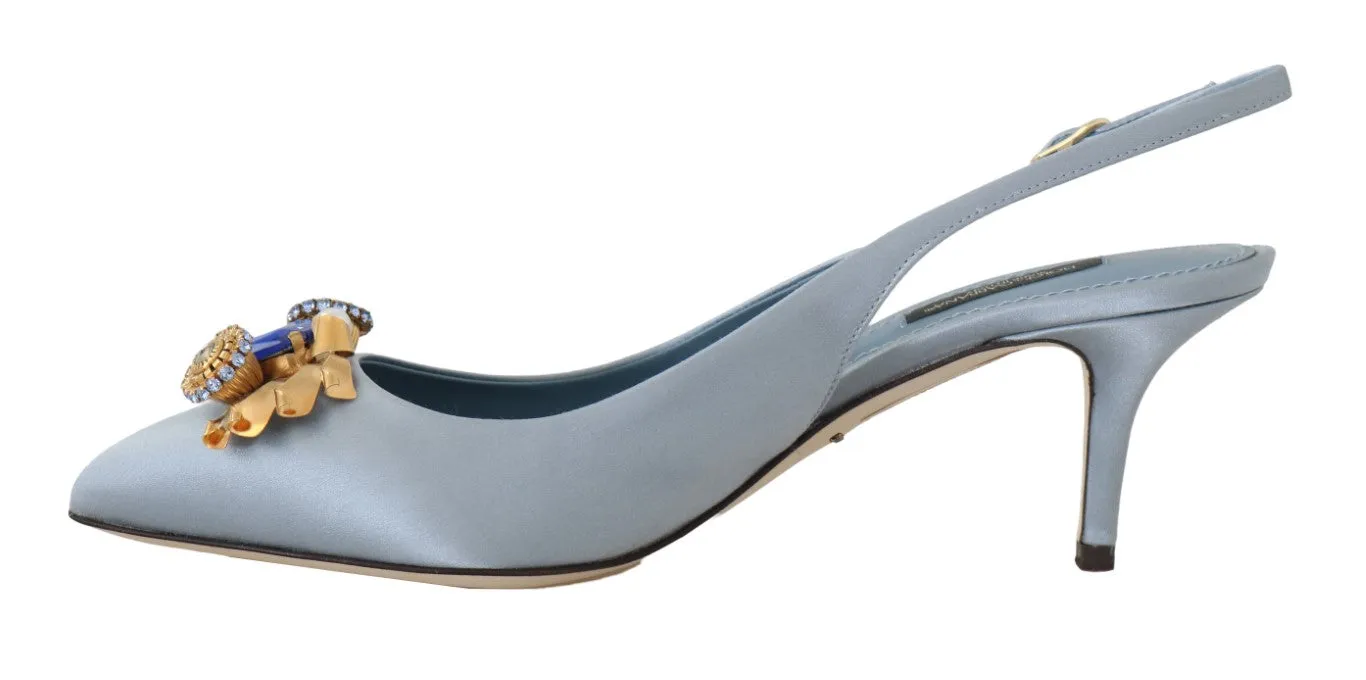 Blue Silk Bellucci Crystal Slingbacks Shoes