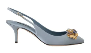 Blue Silk Bellucci Crystal Slingbacks Shoes