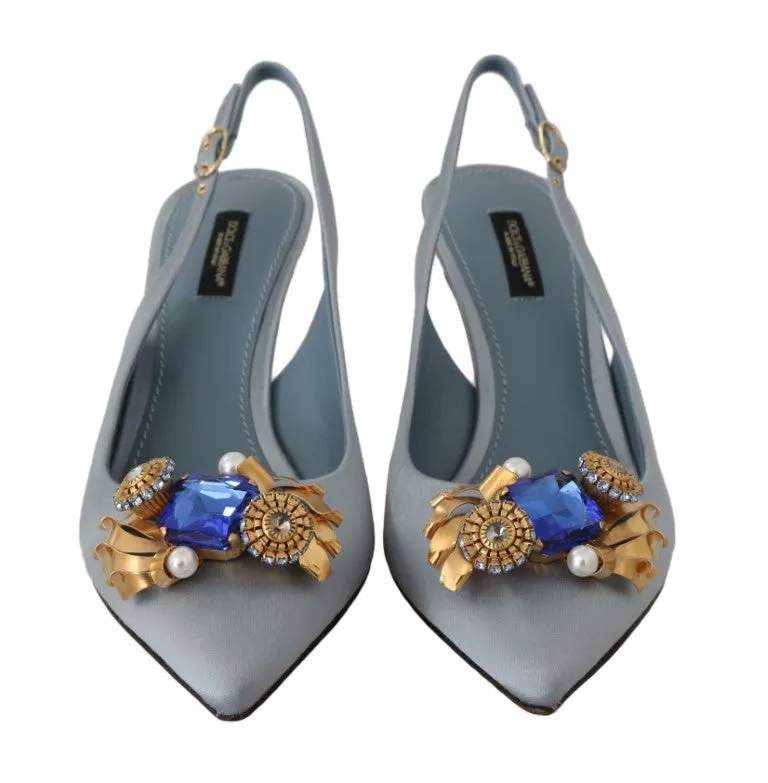 Blue Silk Bellucci Crystal Slingbacks Shoes